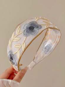 3 piezas Diademas con bordado de flores de estilo retro chino para niñas, tocado de tela floral de ala ancha