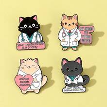 4pcs/Set Cute Cartoon Cat Medical Series Brooch Pins, Nurse Cat Lapel Pins For Clothes & Backpack Decor Christmas Gift - Multicolor - View 1