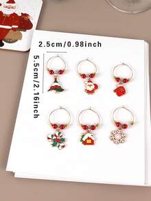 6pcs Christmas Theme Zinc Alloy Candy Cane Wine Glass Charms & Cartoon Christmas Tree Earrings Set For Festive Kitchen, Bar, Hotel, Family Gathering Decoration And Party Favor,Christmas Gifts,Merry Christmas