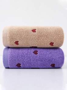 2pcs Romantic Heart Jacquard & Embroidered Quick Dry Face Towels, Absorbent Bath Towels For Couples, Home, Hotel, Gifts, 34*75 Or 34*71 Couple Towel Set, Best Valentine's Day Gift For Couples Shower Towels For Beauty Salon, Hotel Sports,Home Essentials, Towel, Skin Care - Multicolor - View 10