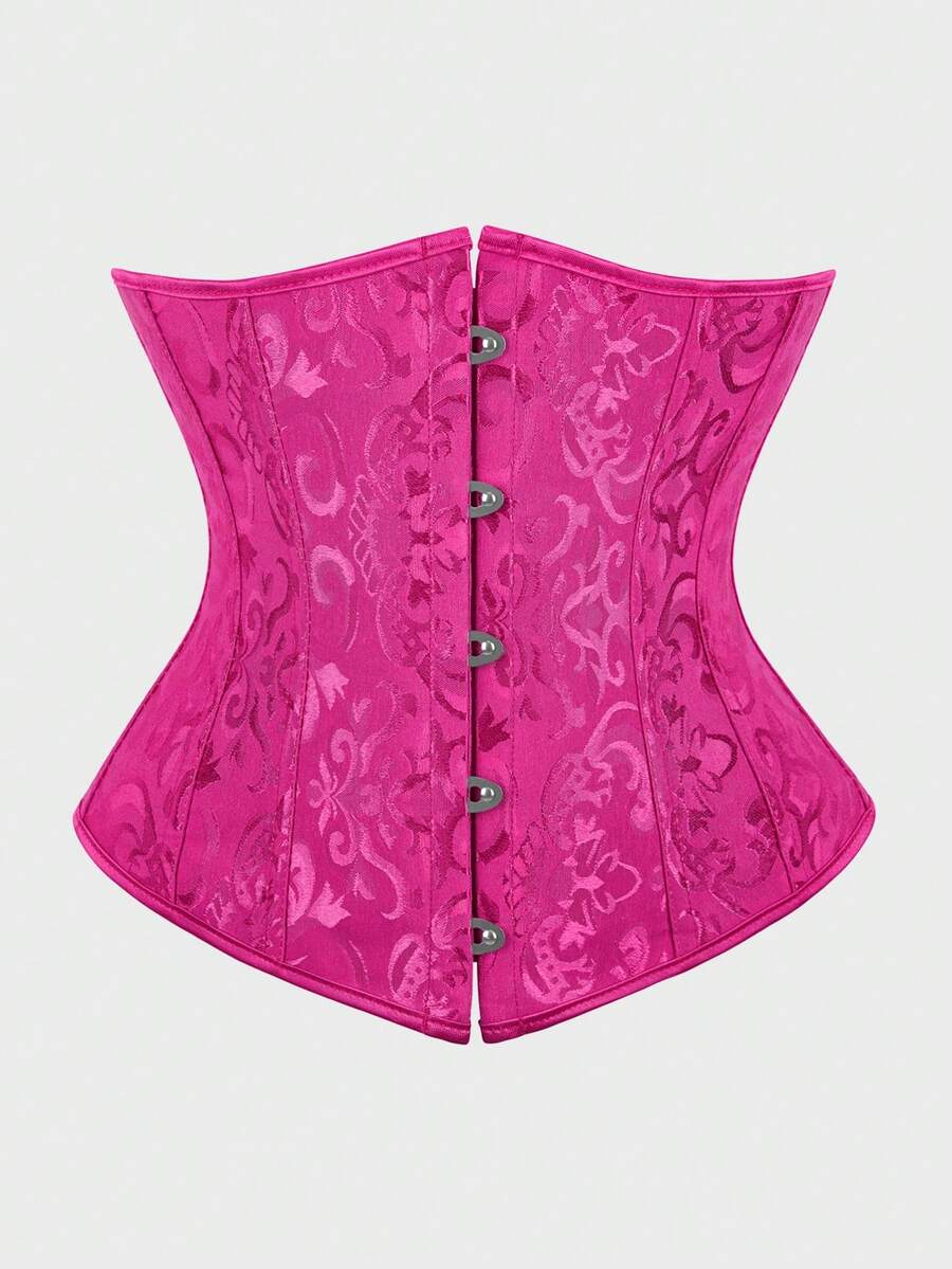 Underbust Corsets For Women,Corset Belt, Women's Floral Jacquard Lace Up Under Boob Corset Slimmer Body Shaper - Màu Hồng Tươi - Xem 1