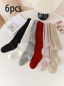 6pcs Kids' Simple Ribbed Tight Leggings, Solid Color Versatile, Suitable For Girls' Daily Life And School Uniform Matching, Spring/Autumn/All Season - Multicolor - View 16