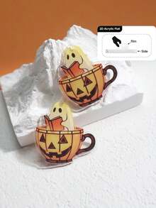 2D flach, 1 Stück Halloween Geist Katze Kürbis Muster DIY Schmuckzubehör/handgefertigte Ohrring Anhänger Materialien/vorgebohrte Löcher für Hobbykünstler/kostengünstiger Artikel/kleine Dekoration/Acrylmaterial mit beidseitigem Druck