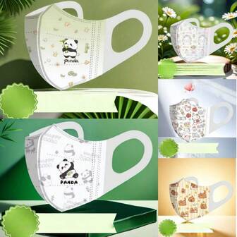 10pcs 3D Elastic Earloop Cartoon Adult Protective Face Mask, 3-Ply, Individually Packaged