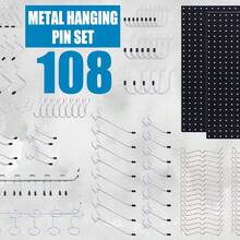 108-Piece Metal Hanging Pin Set With Pegboard: Highly Customizable Storage Solution - Silver - View 6