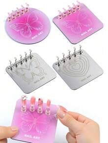 1 set de suporturi pentru unghii argintii/roz, suport de afișare unghii cu inimă și fluture, suport magnetic pentru unghii, practică pictura unghii, accesorii pentru set manichiură acrilic pentru începători, modele de unghii cu prindere prin presare, echipamente și decorațiuni pentru salon de unghii, 1 bază plus 5 suporturi pentru practică afișare unghii. - Multicolor - Vizualizare 2