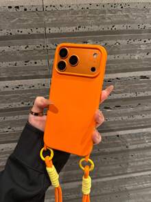 1pc Starry Orange + Orange Lanyard Thick Liquid Silicone High-End Stylish Phone Case Suitable For IPhone 17/17Pro/17Promax/16promax/16/16pro/16plus/15/15promax/15pro/11/12/13/14promax/11pro/11promax/12pro/12promax/13pro/13promax/14pro/14promax - Orange - View 4
