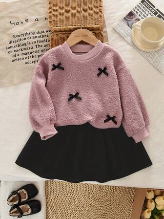 Young Girls Letter & Teddy Fleece Sweatshirt And Skirt Set, Spring/Autumn