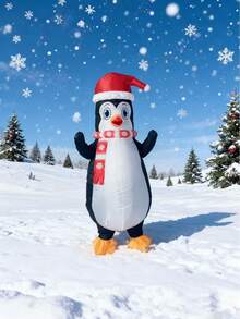 1 件圣诞节成人充气企鹅服装 - 连体充气服装，带圣诞帽和围巾 - 彩色 - 查看 2