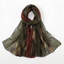 1 件女士新款时尚休闲柔软舒适透气防紫外线保暖围巾，适合日常穿着、节日庆典、礼物、秋冬、加大码、巴厘岛雪纺材质、几何条纹印花图案女士头巾围巾披肩