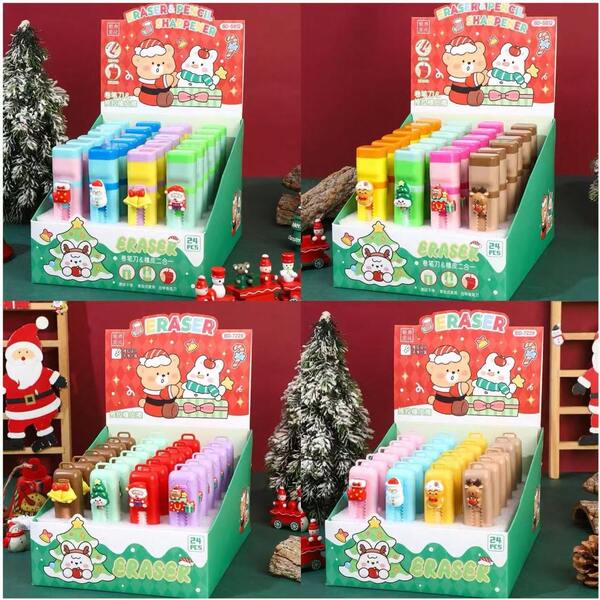 1 pieza Gomas de borrar de Navidad con sistema de empuje y extracción, limpias y con poco polvo, con diseños de dibujos animados retráctiles, regalos de Navidad, adecuados para estudiantes, amigos, cumpleaños y regalos festivos (el estilo en la imagen se enviará al azar)