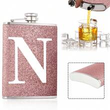8盎司口袋酒壶，便携式酒精瓶，适合派对和聚会，螺旋盖防漏设计，适用于烈酒/威士忌/葡萄酒，户外饮料配件，节日礼物，送给妻子/女友的礼物，可定制26个字母的首字母图案
