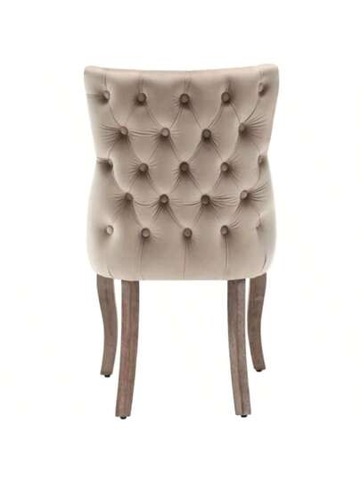 Dining Room Stoel (Living Unique Button Quilting On The Back, Pieces), Upholstered Nailhead Fluwelen Cover, Curved Solid Wood Legs, Beige (2024.1.4 Leg Replacement!!) view 6