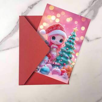 1 张/2 张迷人美人鱼圣诞/生日贺卡，冬季主题，是送给动漫迷、家人、朋友、女儿、侄女、孙女的完美礼物，采用优质厚卡纸制成，质地舒适，附带信封