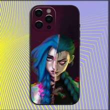 Custodia per telefono compatibile con Anime Arcane J-Jinx L-LOL, adatta per iPhone 16, 15, 14, 13, 12, 11, Pro, X, XS, Max, XR, Plus, Mini, in morbida cover nera - compatibile con 17, 17 Pro, 17 Pro Max