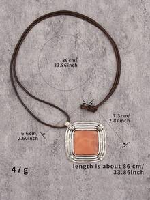 1 pieza Collar colgante cuadrado de aleación minimalista y elegante, collar largo de cuerda de cera turquesa y marrón, regalo para novio/novia