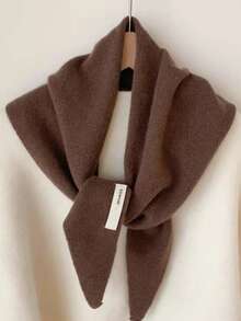 Bufanda/chal triangular de punto para mujer, cálido cuello envolvente, pequeña bufanda versátil y multifuncional, para otoño/invierno con vestido - Bufanda triangular marrón oscuro - Ver 3