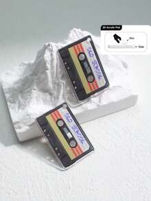2pcs 2D Flat Vintage Cassette Tape Music Lover Pattern DIY Jewelry Accessories/Crafting Earrings Pendants Pre-Punched Materials/Handmade Lover's Small Gift/Inexpensive Items/Small Ornaments/Acrylic Double-Sided Printed Craft