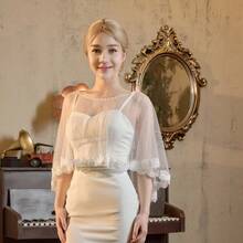 قطعة واحدة شال عروس ذو طباعة زهرية أنيقة وعتيقة، إكسسوار عروس قصير مصنوع يدويًا بتصميم بسيط وأنيق