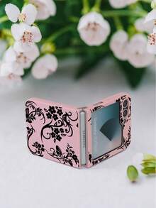 1pc Black Floral Vines Pattern Pattern Fold Phone Case, Cute Pink Folding Phone Case, Suitable For Samsung Z Flip 3 4 5 6 7 And MOTO Razr 40 50 60 Ultra Fold Case - 粉色 - 查看 5