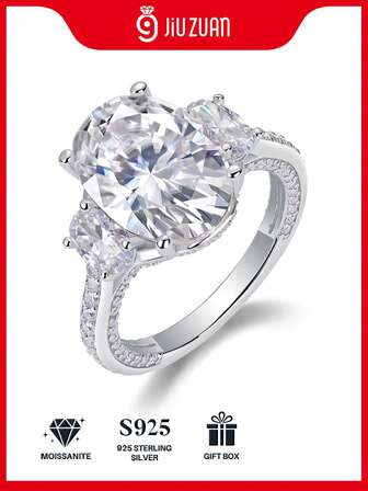 925纯银莫桑石戒指，女士款，低过敏性，高端订婚/求婚戒指，情人节/生日礼物，防氧化礼盒包装