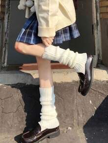 3 双儿童女童、青少年洛丽塔针织长袜腿套原宿日式可爱靴袜，秋冬季罗纹针织长袜，适合派对运动、徒步旅行、返校儿童腿套，万圣节圣诞节礼物 - 彩色 - 查看 3