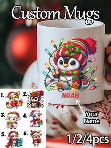 1/2/4 Pcs Customized Text Ceramic Mugs | Couple Personalized Mugs, Anniversary Gifts, Christmas Gifts, Christmas Morning Coffee Cups | Suitable For Couples, Lovers, Christmas Gift Buyers, Anniversary Celebrators, Romantic Gift Makers, Home Decor Enthusiasts, Daily Gift Givers, Customizable Text - Multicolor - View 1