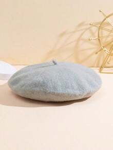 1pc Ladies' Solid Color Knit Elegant Beret With Smooth Surface, Japanese Style, Suitable Daily Wear And Shopping Vintage Casual - 淺灰色 - 查看 4