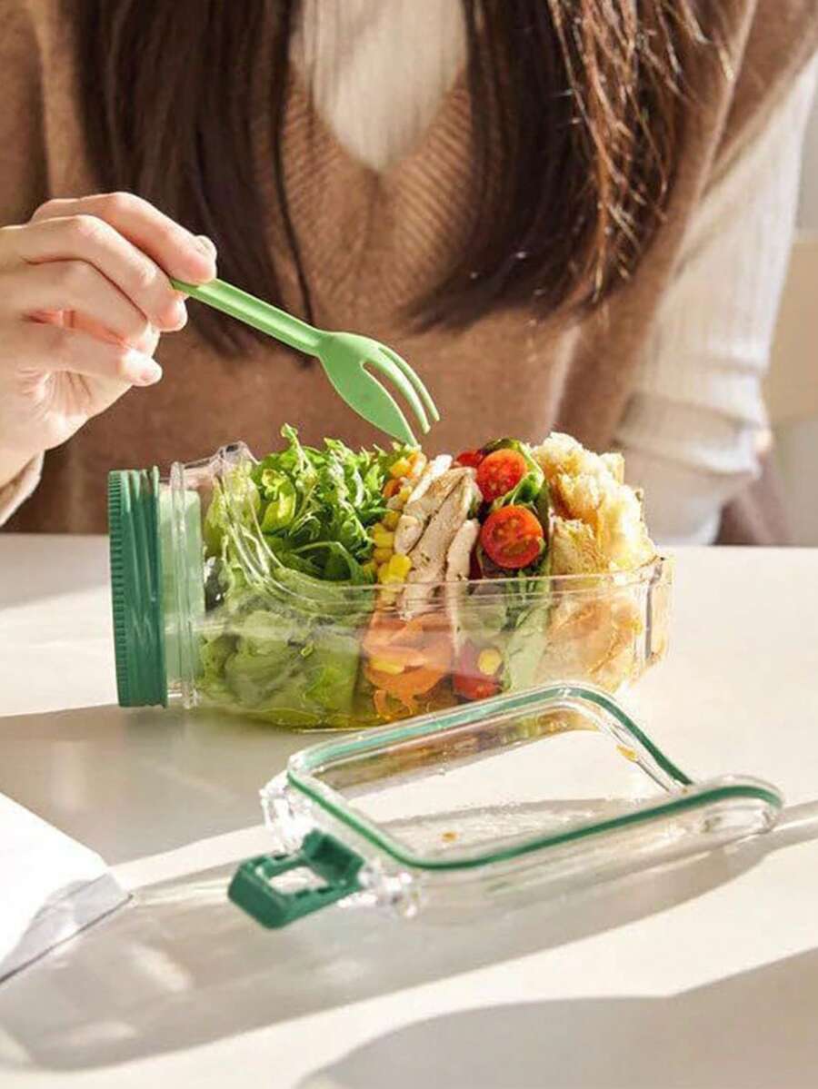 1个便携式侧开式沙拉盒，带盖 - 多功能食品收纳盒，适用于家庭、户外、旅行和聚会，可用作便当盒、零食盒和面包盒，是学生和同事的理想礼物，时尚家居必备品