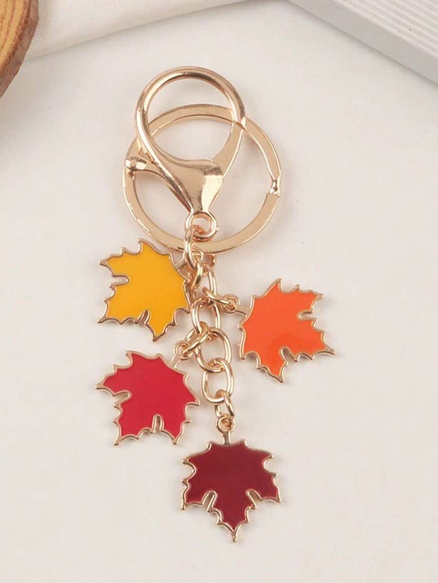 1pc Alloy Maple Leaf Shaped Oil Drop Craft Bag Charm, Wallet Decor With Chain, Minimalist & Fashionable Bag Accessory, Suitable As Gift For Friends, Women, Birthday, Christmas