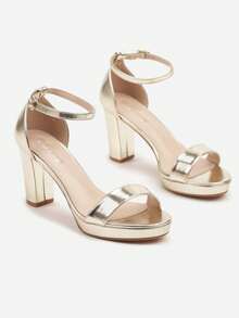 Sandalias de plataforma con tacón y tira para el tobillo - Dorado - Ver 5