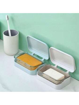 Soap Box, Soap Bar Holder, Soap Rack, Bathroom Draining Soap Dish, Lidded, Portable, Waterproof, Dustproof, Detachable, Healthy Sturdy, Fashionable Colors. Suitable For Bathrooms, Washrooms, Back-To-School Season, Sinks, Kitchens, Toilets, And Christmas Gifts.