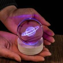 Crystal Ball Colorful Night Light,USB Powered, Wooden LED Light Base, Creative Carving Decoration, Christmas And Valentine's Day Birthday Gift. - Wooden Color - View 4