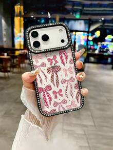 1pc Shiny Mobile Phone Case Pink Leopard Ribbon Bows Pattern  17 Pro Max Mobile Phone Case, Double-Sided Frame Mobile Phone Case With Diamonds, Mobile Phone Case Suitable For  17 16 15 14 13 12 11 Pro Max Plus - Nhiều màu - Xem 5
