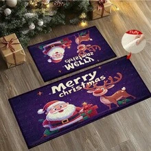 1 Stück Fußmatte mit Weihnachtsmann- und Elchmuster, rutschfeste Fußmatte aus Spezialfaser, geeignet für Feiertagsdekoration, Küche, Badezimmer, Esszimmer, Schlafzimmer, kann als Weihnachtsgeschenk verwendet werden