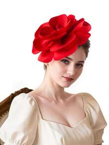 1pc Large Rose Flower Fascinators Hat Dainty Satin Fabric Big Camellia Flower Headband For Women Wedding Part Dance Clothes Accessories Jewelry Costume,For Summer Costume,Party - Flower Headband - View 9