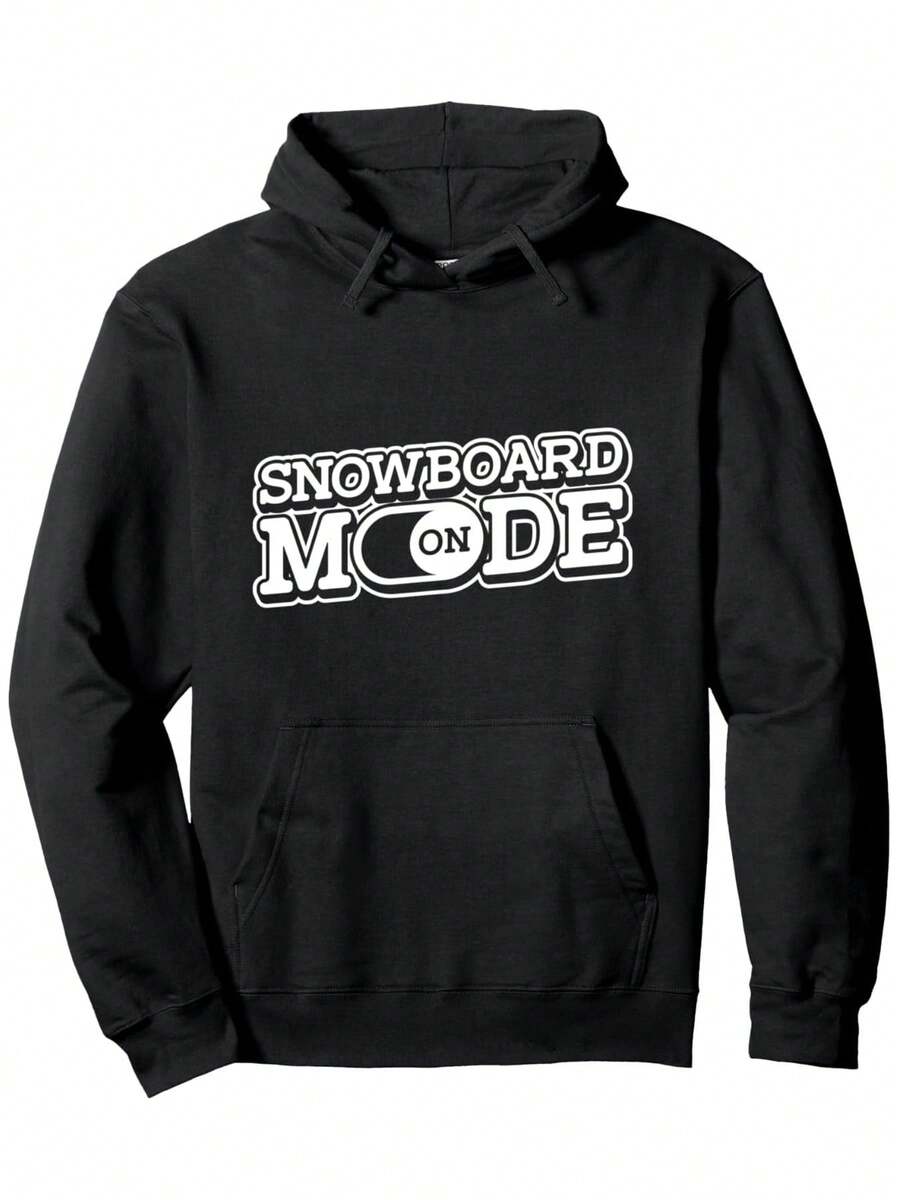 Herren Snowboard-Modus Hoodie - Wintersport & Freizeit-Pullover Mit Snowboard-Grafikdruck, Kängurutasche & Verstellbarer Kapuze - Lockerer Schnitt Kaltwetterjacke (SchwarzWeiß) - Maschinenwaschbare Snowboard-Bekleidung - Schwarz - Übersicht 1
