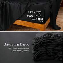Cooling Sheets Set Queen Size, 100% Bamboo Viscose For Hot Sleepers | Deep Pocket Up To 40CM (16") | Silky Soft &Amp; Breathable Bedding - 4PC - màu đen - Xem 3