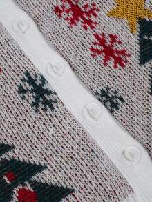 European & American Style Elegant Allover Print Soft Fleece Button-Up Christmas Sweater For Women - White - View 4