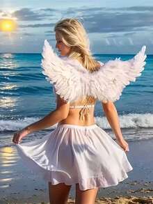 1pc/3pcs Angel Feather Wings Children And Adults Performance Props Stage Catwalk White Flower Girl Costume, Black Devil Headband With A Great Set.