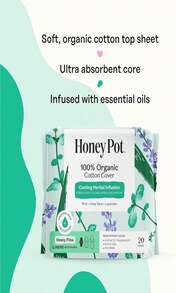 The Honey Pot Company - Herbal Sanitary Pads For Women - Heavy Flow W_Wings - Infused W_Essential Oils For Cooling Effect &Amp; Organic Cotton Cover - Feminine Care - 16 Ct - ColorC - 查看 4