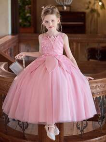 Girls' Pink Princess Dress, Puffy Tulle Party Dress - Pink - View 5