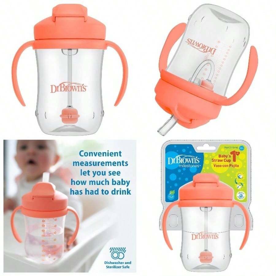 - Vaso de Entrenamiento con Pajita con Peso Milestones '' First, 9 oz270 ml, Verde Oliva, sin BPA, 6 Meses en adelante - Coral + 9 onzas - Ver 1