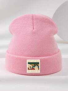 1pc Unisex Autumn/Winter Outdoor Casual Fashion Elastic Soft Comfortable Knit Beanie Hat With CAT Logo Print, Versatile For Daily Wear - A - View 13
