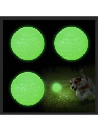 3pcs Glow-In-The-Dark Bouncy Balls, Pet Dog Chew Toys, Durable Rubber Balls For Teething Training, Suitable For Small, Medium, Large Dogs (5cm-6cm-7cm)