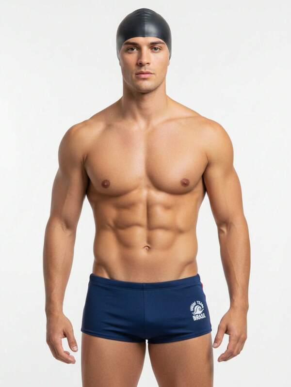 Sunga Boxer kit "Swim Team Brasil" com touca grátis.