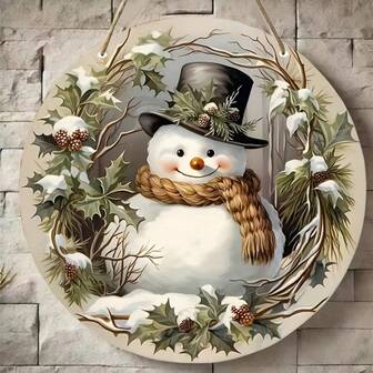 Charming Snowman Wreath Wooden Sign - Ideal For Christmas And Year-Round Home Decor, Great Gift For Friends And Coworkers, Suitable For Front Door Or Wall