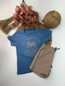 Children's Set Boy's T-Shirt Bermuda The Beach - Xanh đậm - Xem 4