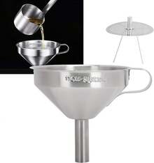 Embudo de Metal para Cocina, Juego de Embudos de Acero Inoxidable con Filtro de Aceite Embudo con Pantalla de Filtro Desmontable para Filtrar Líquidos de Transferencia de Residuos(13cm),Embudos - 15 centímetros - Ver 2