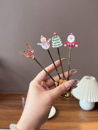 4 قطع ملاعق قهوة عيد الميلاد مبتكرة من الفولاذ المقاوم للصدأ